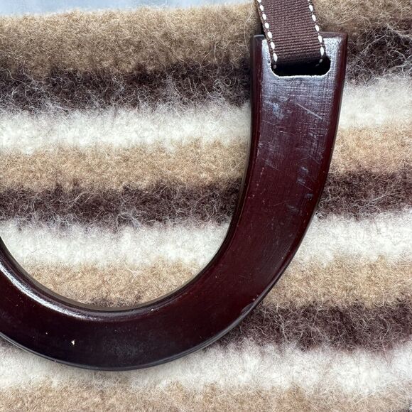 Artisan Wool Handbag Purse Removable Flowers pins Wooden handle Cottage artsy - Picture 11 of 16